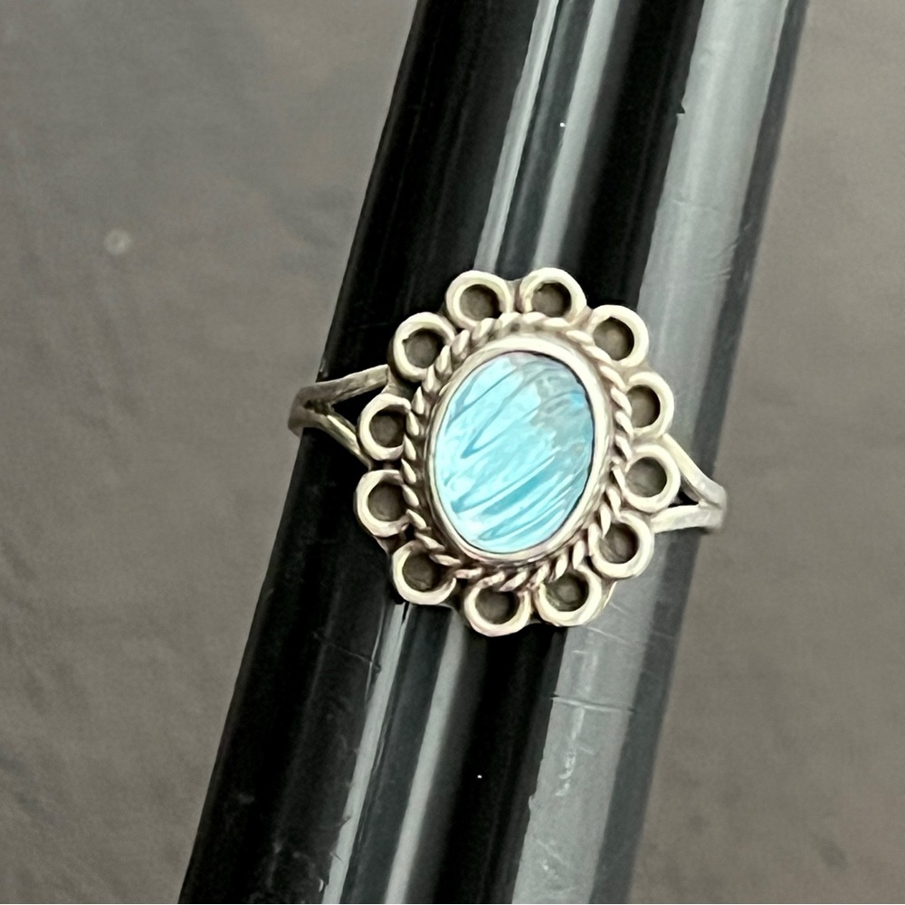 Vintage Taxco Mexico sterling silver carved glass ring Size 5.75 - Picture 3 of 12